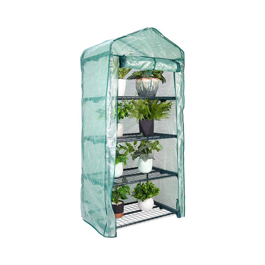 Mini 4-Tier Greenhouse with Green PE Cover and Shelf